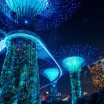 blue lighted Gardens by the Bay during night